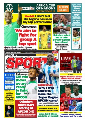 COMPLETE SPORTS - SATURDAY, JAN 20, 2024