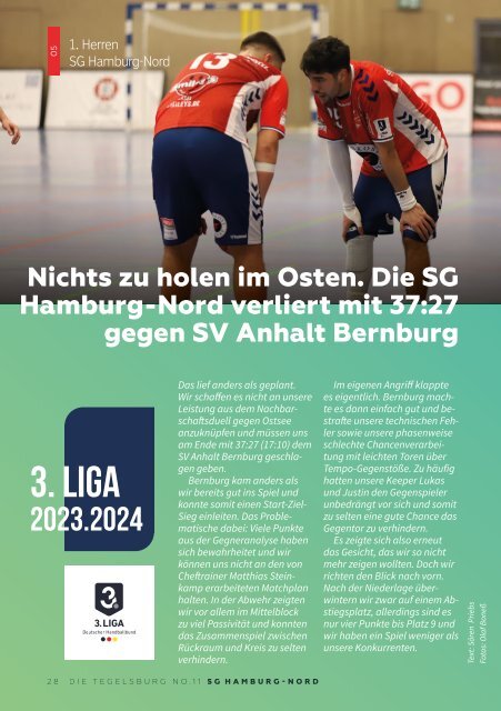 Die Tegelsburg No. 11 - Wo Handball lebt - Hallenheft 3. Liga SG Hamburg-Nord vs. HSG Eider Harde