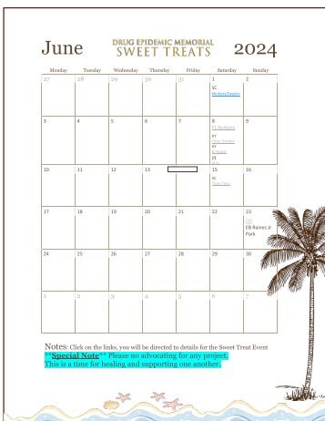 Calendar of Sweet Treat Events