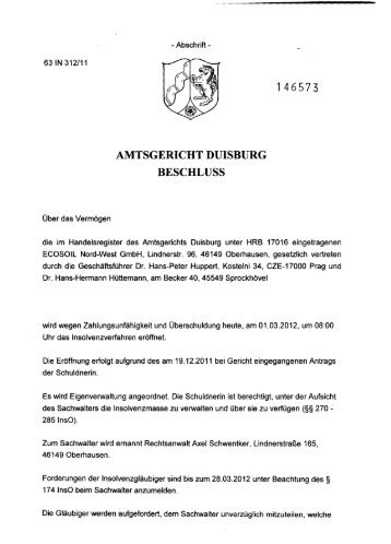 AMTSGERICHT DUISBURG BESCHLUSS - ecosoil
