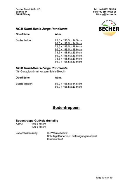 Lagerprogramm der Niederlassung Bitburg - Becher