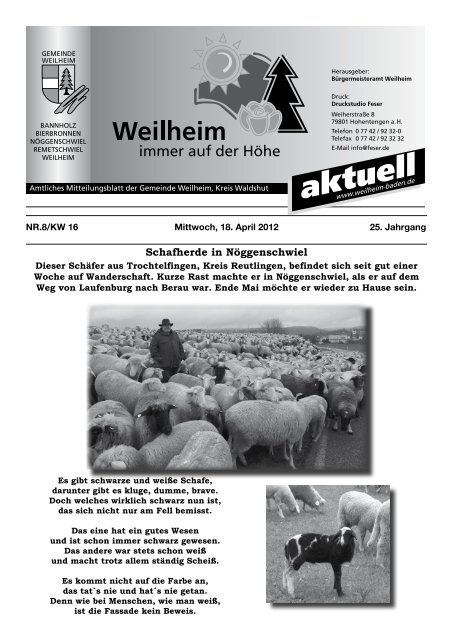 Gäste-Journal - Gemeinde Weilheim / Baden