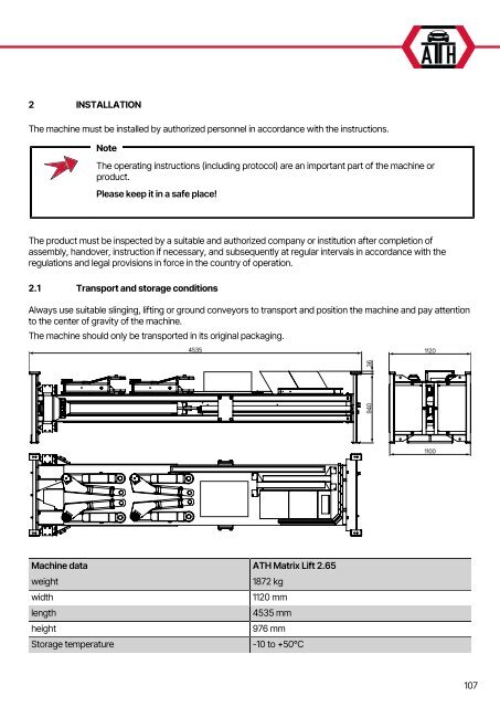 ATH-Heinl 2-post lift ATH Matrix Lift 2.65/2.75XL