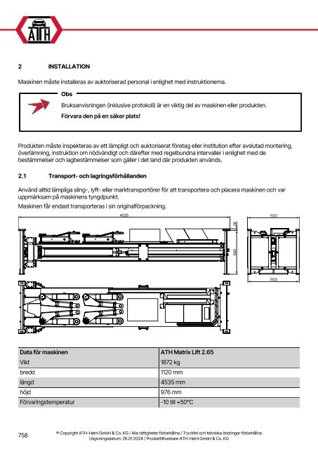 ATH-Heinl 2-post lift ATH Matrix Lift 2.65/2.75XL