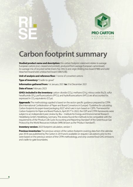 The Carbon Footprint of Carton Packaging 2023 Final report