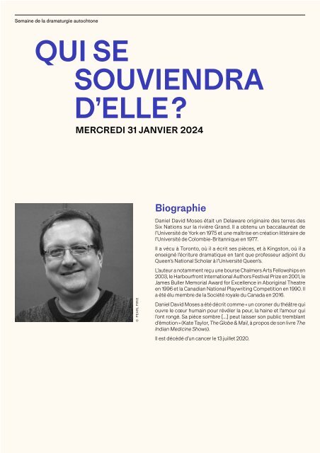 Programme de soirée - Semaine de la dramaturgie autochtone