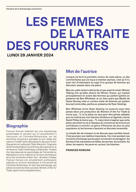 Programme de soirée - Semaine de la dramaturgie autochtone
