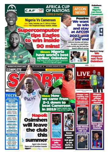 COMPLETE SPORTS - SATURDAY, JAN 27, 2024