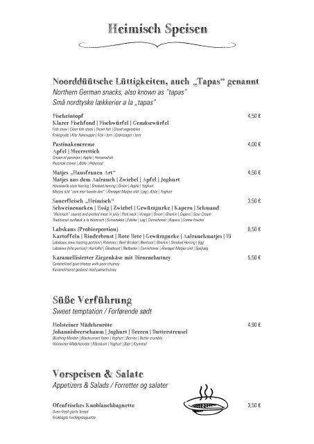 Weissenhäuser Strand Restaurant Heimisch Speisekarte 2024