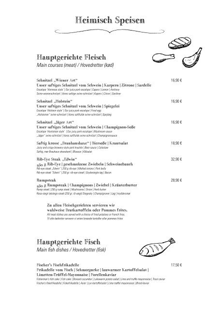 Weissenhäuser Strand Restaurant Heimisch Speisekarte 2024