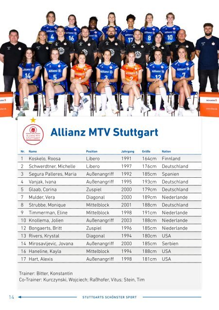 Spieltagsheft Allianz MTV Stuttgart vs. SC Potsdam CEV Champions League Volley 01.02.2024 SCHARRena Stuttgart