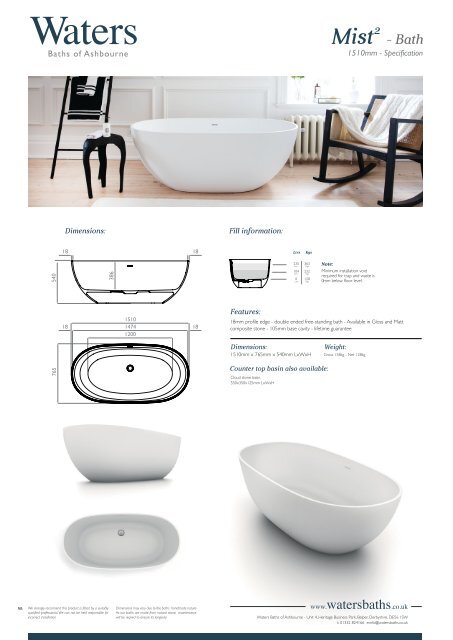 MIst Bath Specification Sheet from Waters Baths of Ashbourne 