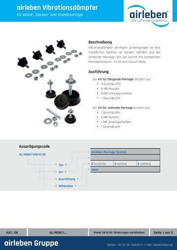 airleben Montagesystem Vibrationsdämpfer Technisches Datenblatt