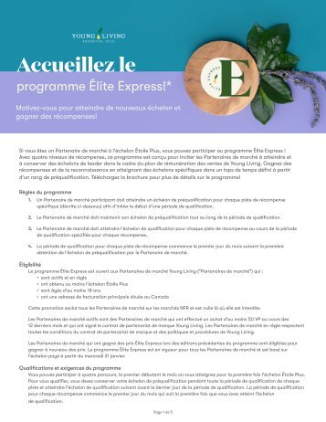 Accueillez le programme Élite Express!* Motivez-vous pour atteindre de nouveaux échelon et gagner des récompenses!