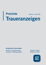 Saarbrücker Zeitung - Preisliste Traueranzeigen