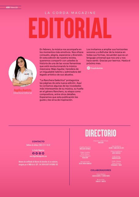 La Gorda Magazine Año 10 Edición Número 109 Febrero 2024 Portada: Majo Aguilar 