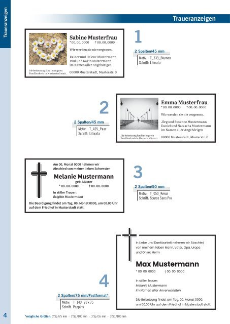Musterbuch Familienanzeigen - SZ + TV