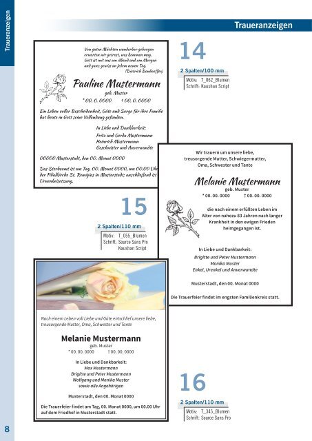 Musterbuch Familienanzeigen - SZ + TV