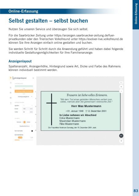 Musterbuch Familienanzeigen - SZ + TV