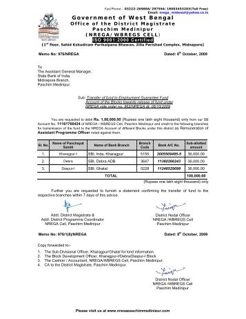 Bank Advice letter of APO - nrega, paschim medinipur