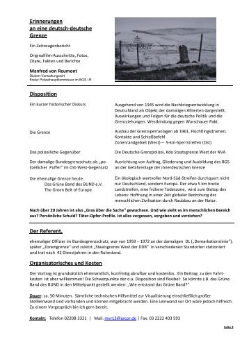 Disposition des Vortrags "Grenzerinnerungen" (pdf) - Zeitzeugenbuero