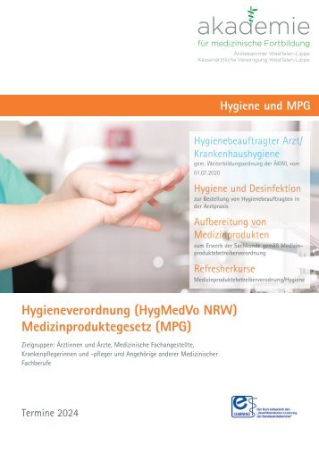 Fortbildung Hygieneverordnung (HygMedVo NRW) Medizinproduktegesetz (MPG) – Termine 2024