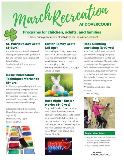 Dovercourt March 2024 recreation programs