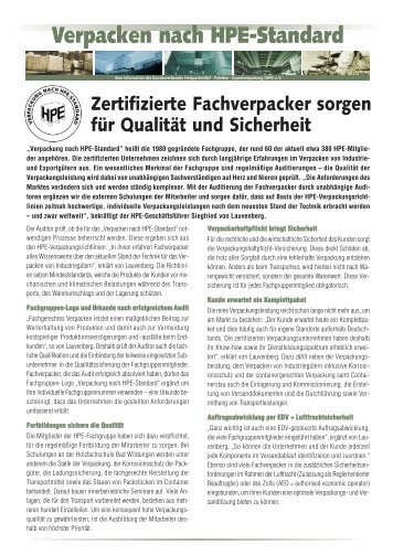 Zertifizierte Fachverpacker sorgen für Qualität und Sicherheit - HPE ...