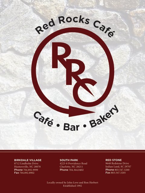Red Rock Cafe Mock Menu
