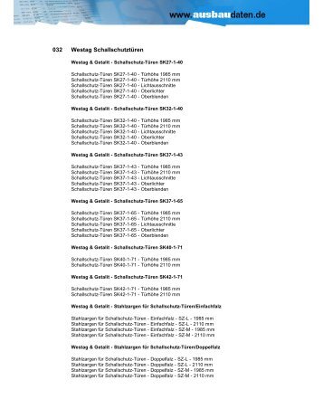 Westag Schallschutztüren 032 - Daten für den Ausbau