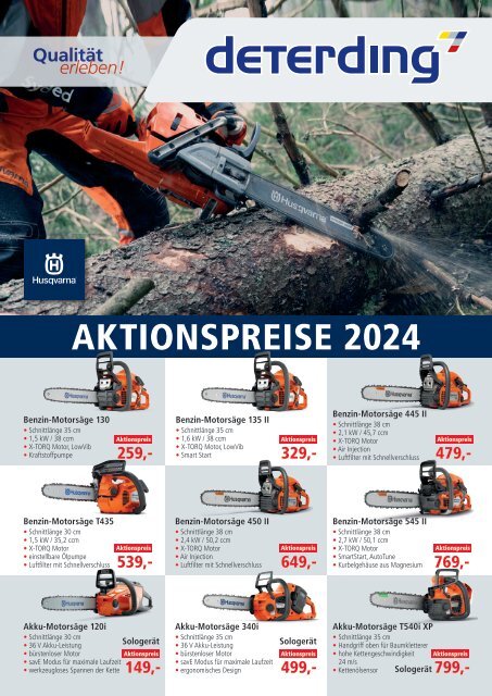 Husqvarna Motorsägen: Aktionspreise 2024 bei Deterding