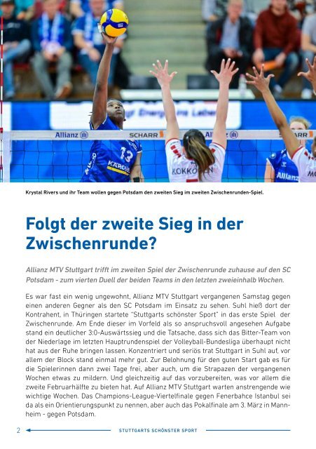 Spieltagsheft Allianz MTV Stuttgart vs. SC Potsdam 17.02.2024 Volleyball Bundesliga SCHARRena Stuttgart