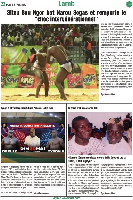 Journal wiwsport n358 - 19 février 2024