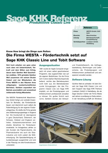 Die Firma WESTA – Fördertechnik setzt auf Sage KHK Classic Line ...