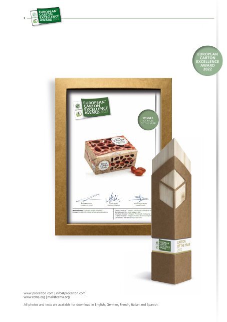 Carton Awards Brochure 2022 – European Carton Excellence Award (ECEA), Pro Carton Young Designers Award (PCYDA) and Pro Carton Student Video Award (PCSVA)