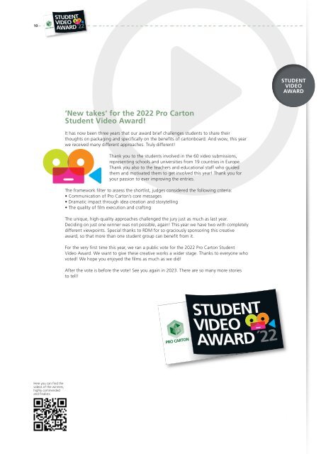 Carton Awards Brochure 2022 – European Carton Excellence Award (ECEA), Pro Carton Young Designers Award (PCYDA) and Pro Carton Student Video Award (PCSVA)