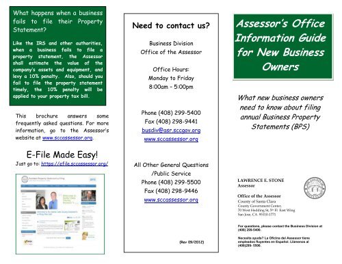 New Business Owners Tax Assessment Santa Clara County