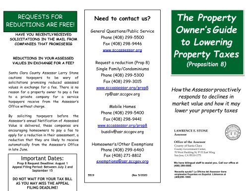 The Santa Clara County Property Owner's Guide to Lowering Taxes (Proposition 8)