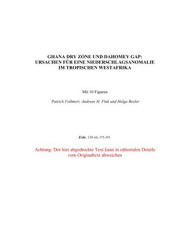 GHANA DRY ZONE UND DAHOMEY GAP - Impetus - Universität zu ...