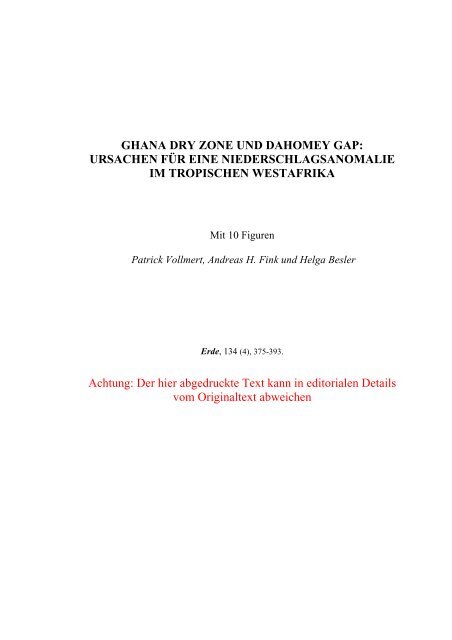 GHANA DRY ZONE UND DAHOMEY GAP - Impetus - Universität zu ...