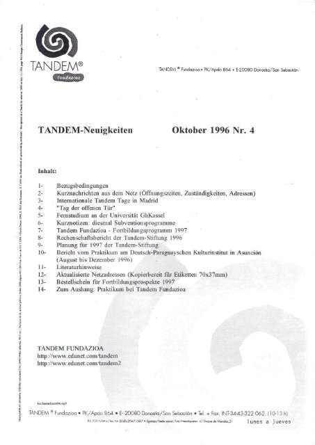 Tandem-Neuigkeiten 4oct96