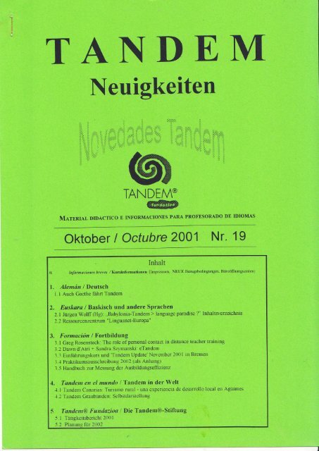 Tandem-Neuigkeiten 19oct01