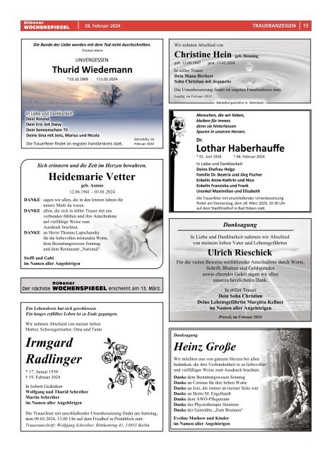 Dübener Wochenspiegel - Ausgabe 4 - Jahrgang 2024