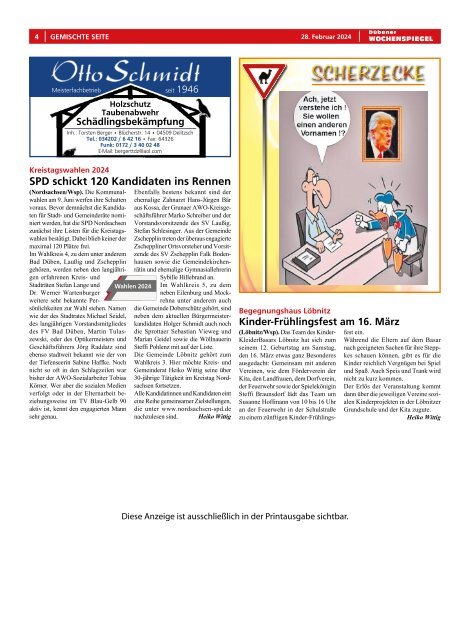 Dübener Wochenspiegel - Ausgabe 4 - Jahrgang 2024
