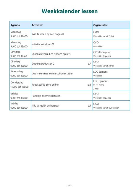 Activiteitenkalender LDC Egmont - maart & april 2024