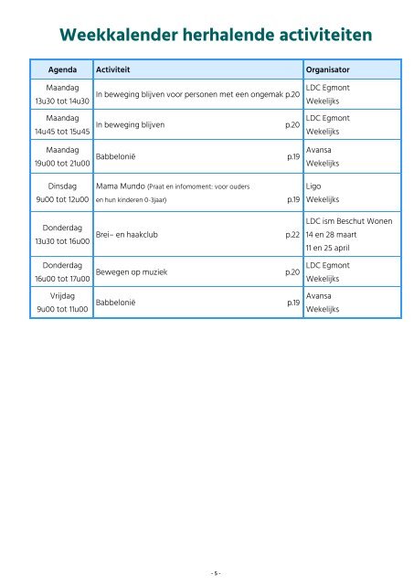 Activiteitenkalender LDC Egmont - maart & april 2024