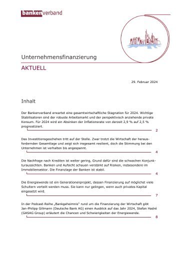 Unternehmensfinanzierung AKTUELL -  Januar 2024