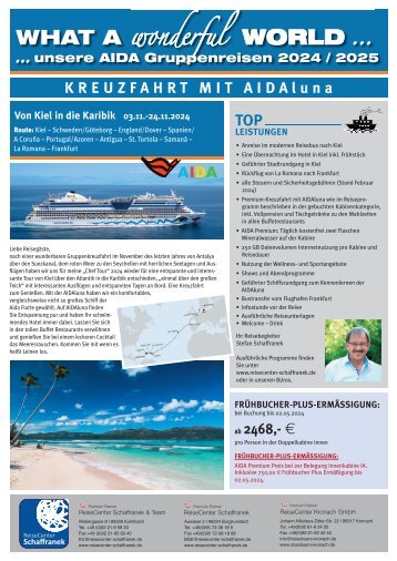 Reisecenter Schaffranek AIDA Gruppenreisen 2024/2025