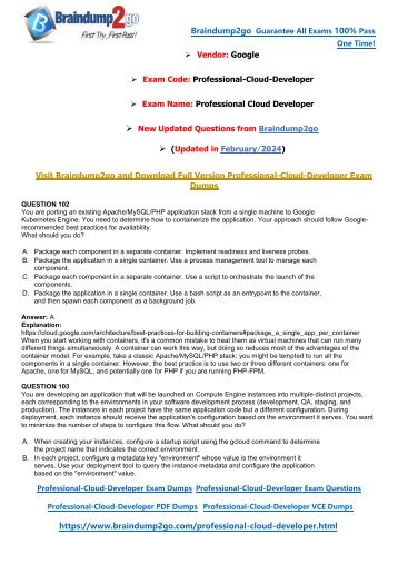 [2024-Feb-New]Braindump2go Professional-Cloud-Developer PDF Dumps(102-268)