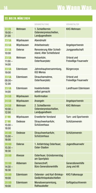 Wo? Wann? Was? Der Veranstaltungskalender 2024 für die Gemeinde Edemissen